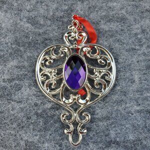 Lenox Purple Bejeweled Christmas Silver-Plated Spire Ornament Purple Gem Ribbon